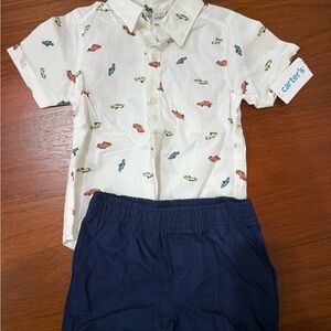 Carter's Cream Shirt with Car Prints